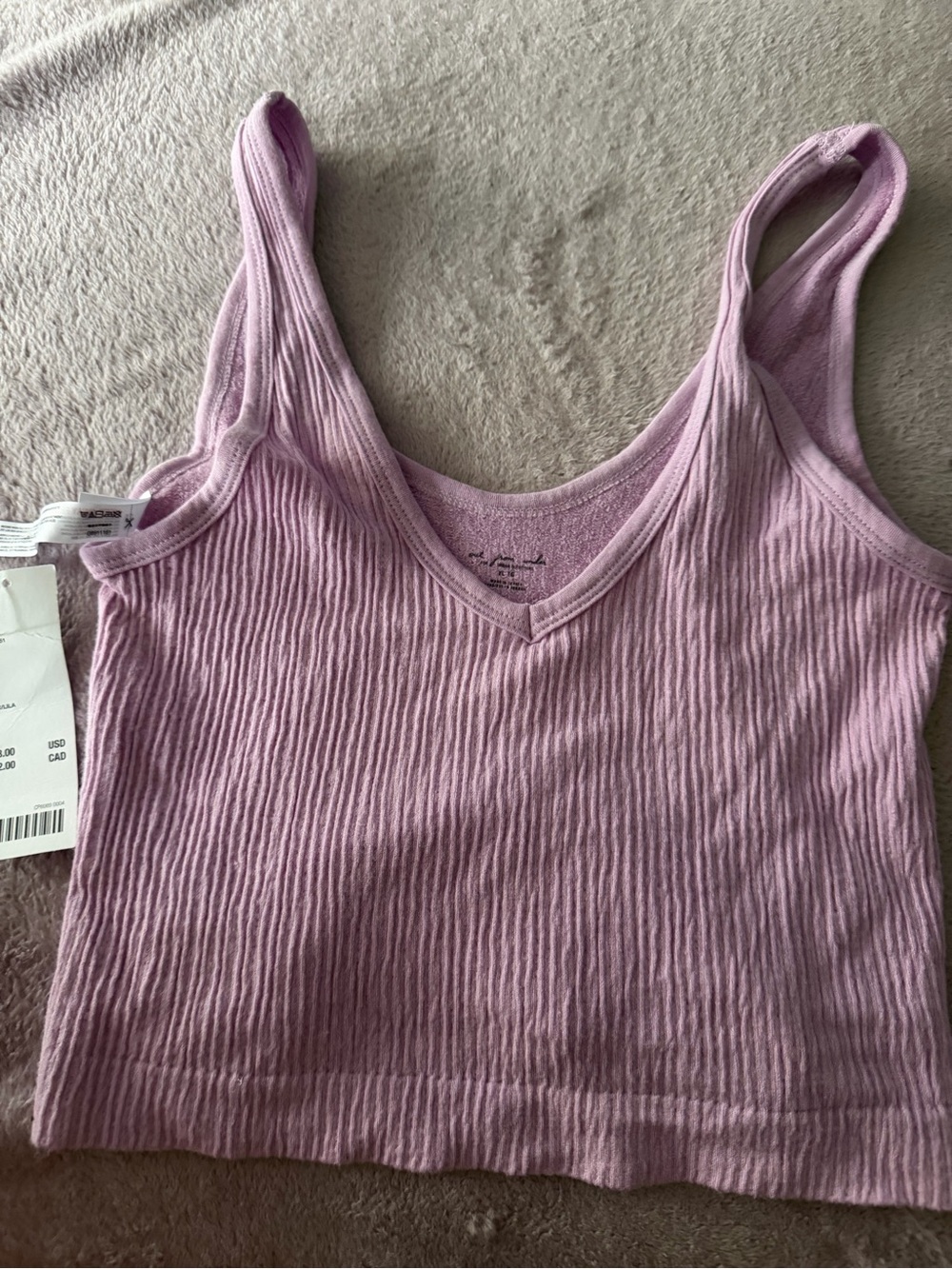 Out From Under Lavender Ribbed V-Neck Tank Top -  Women XL NWT